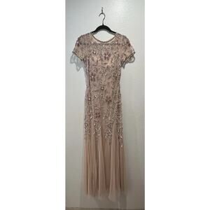 Adrianna Papell Hand Beaded Floral Godet Gown Women’s Mermaid Tulle Sequin Glam